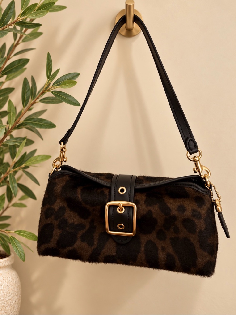 Coach Abbie Calf-hair Leopard-Print Shoulder Bag